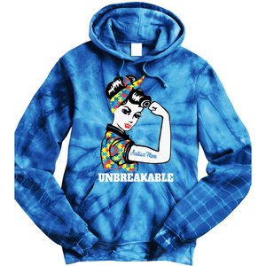 Autism Mom Unbreakable Autism Awareness Funny Gift Tie Dye Hoodie