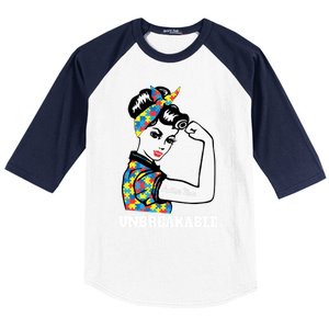 Autism Mom Unbreakable Autism Awareness Funny Gift Baseball Sleeve Shirt