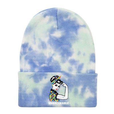 Autism Mom Unbreakable Autism Awareness Funny Gift Tie Dye 12in Knit Beanie