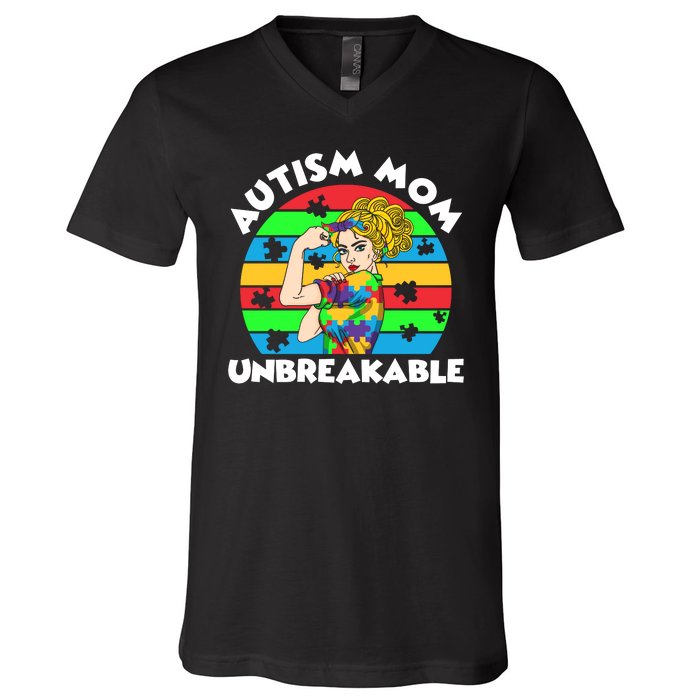 Autism Mom Unbreakable V-Neck T-Shirt