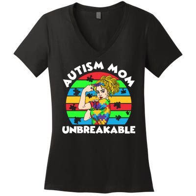 Autism Mom Unbreakable Women's V-Neck T-Shirt