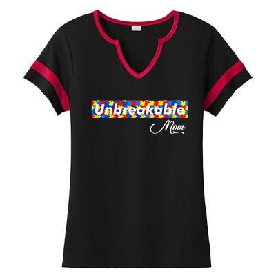 Autism Mom Unbreakable Autism Mama Bear Autism Awareness Great Gift Ladies Halftime Notch Neck Tee