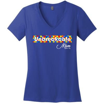 Autism Mom Unbreakable Autism Mama Bear Autism Awareness Great Gift Women's V-Neck T-Shirt