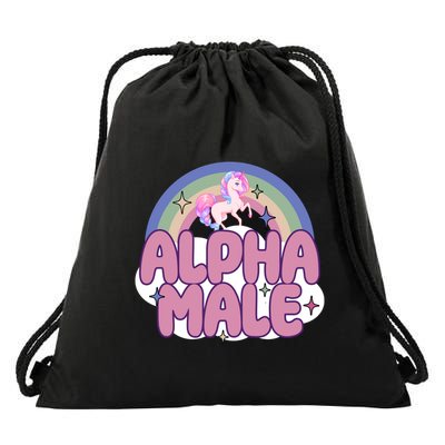 Alpha Male Unicorn Rainbow Funny Drawstring Bag