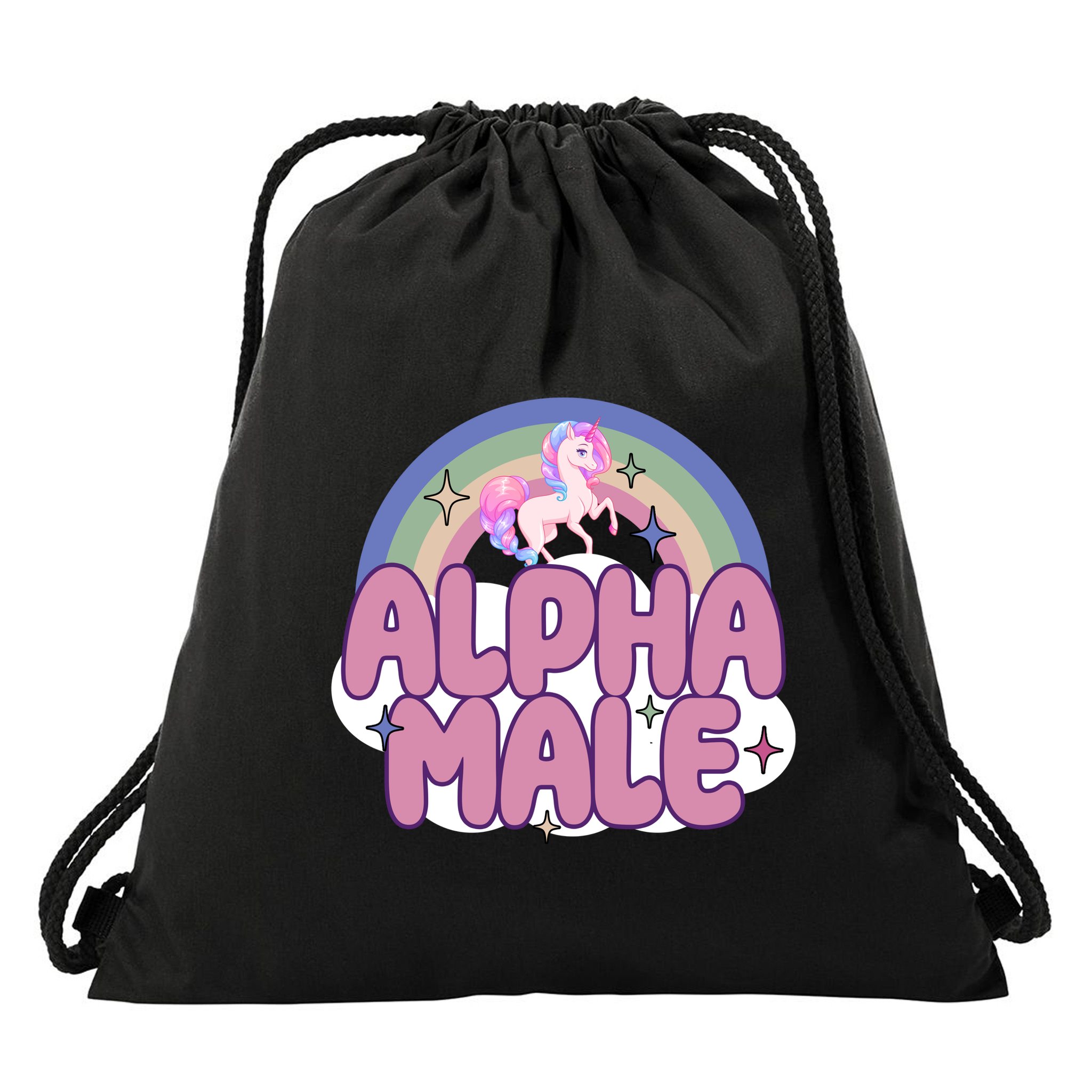 Alpha Male Unicorn Rainbow Funny Drawstring Bag