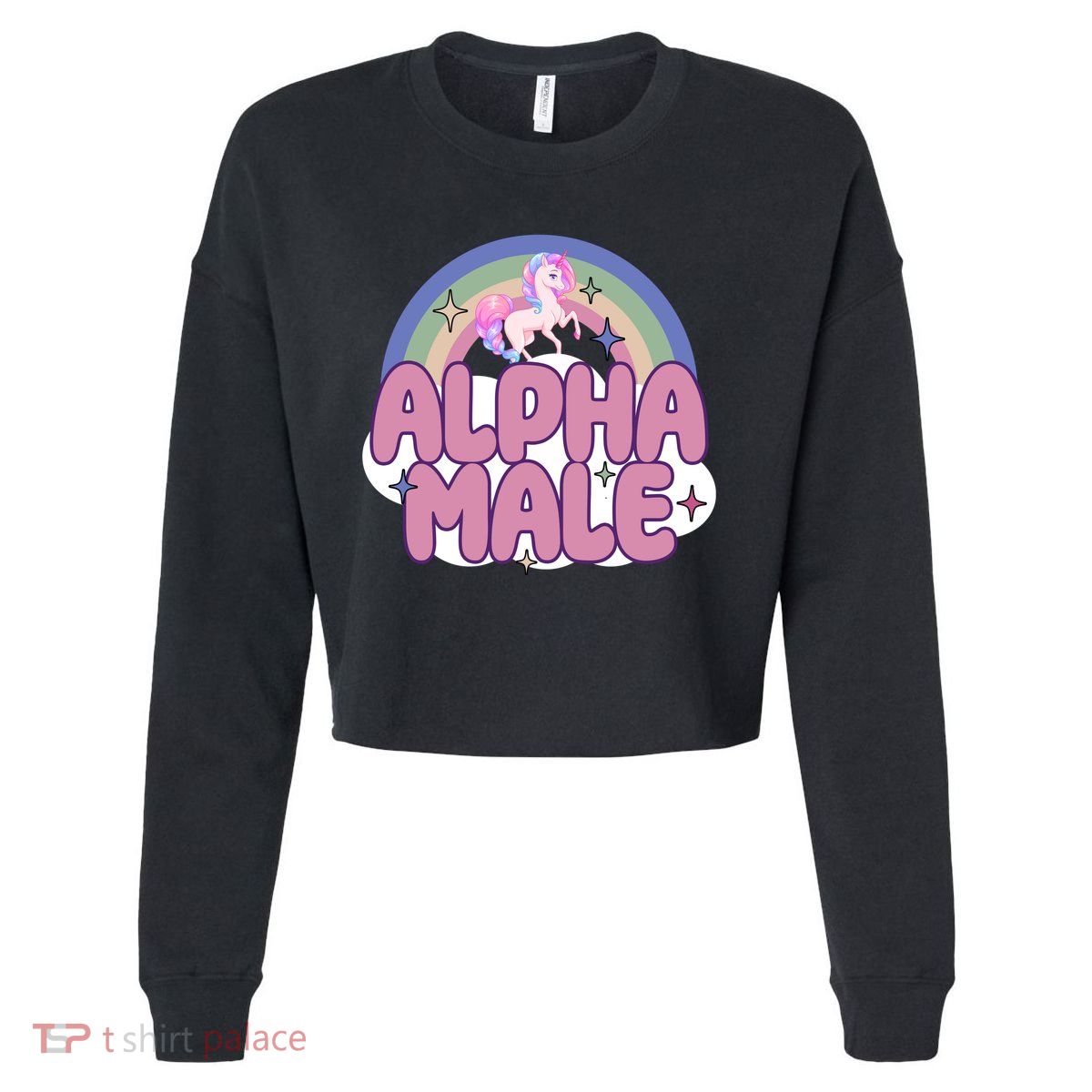 Alpha Male Unicorn Rainbow Funny Cropped Pullover Crew