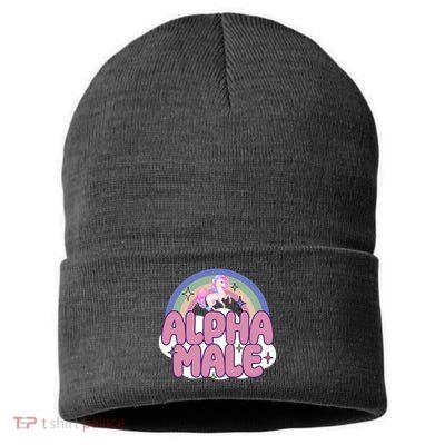 Alpha Male Unicorn Rainbow Funny Sustainable Knit Beanie
