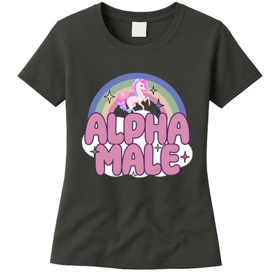Alpha Male Unicorn Rainbow Funny Womens T-Shirt