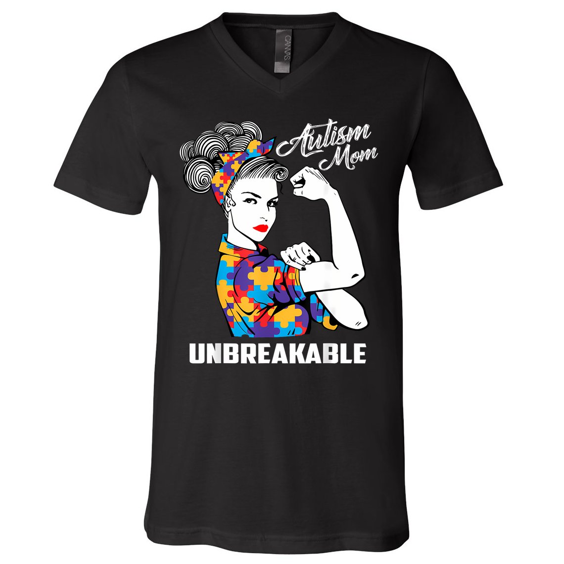 Autism Mom Unbreakable  Autism Awareness Gift  V-Neck T-Shirt