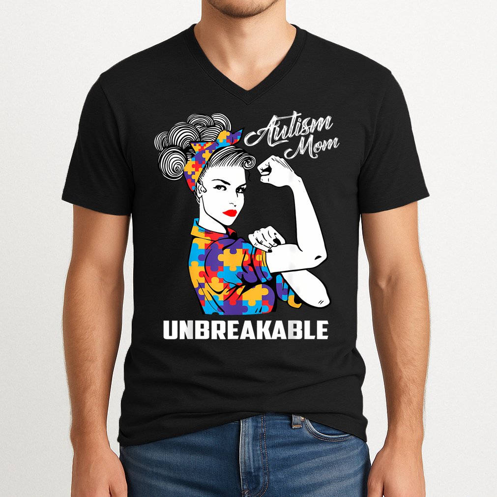 Autism Mom Unbreakable  Autism Awareness Gift  V-Neck T-Shirt