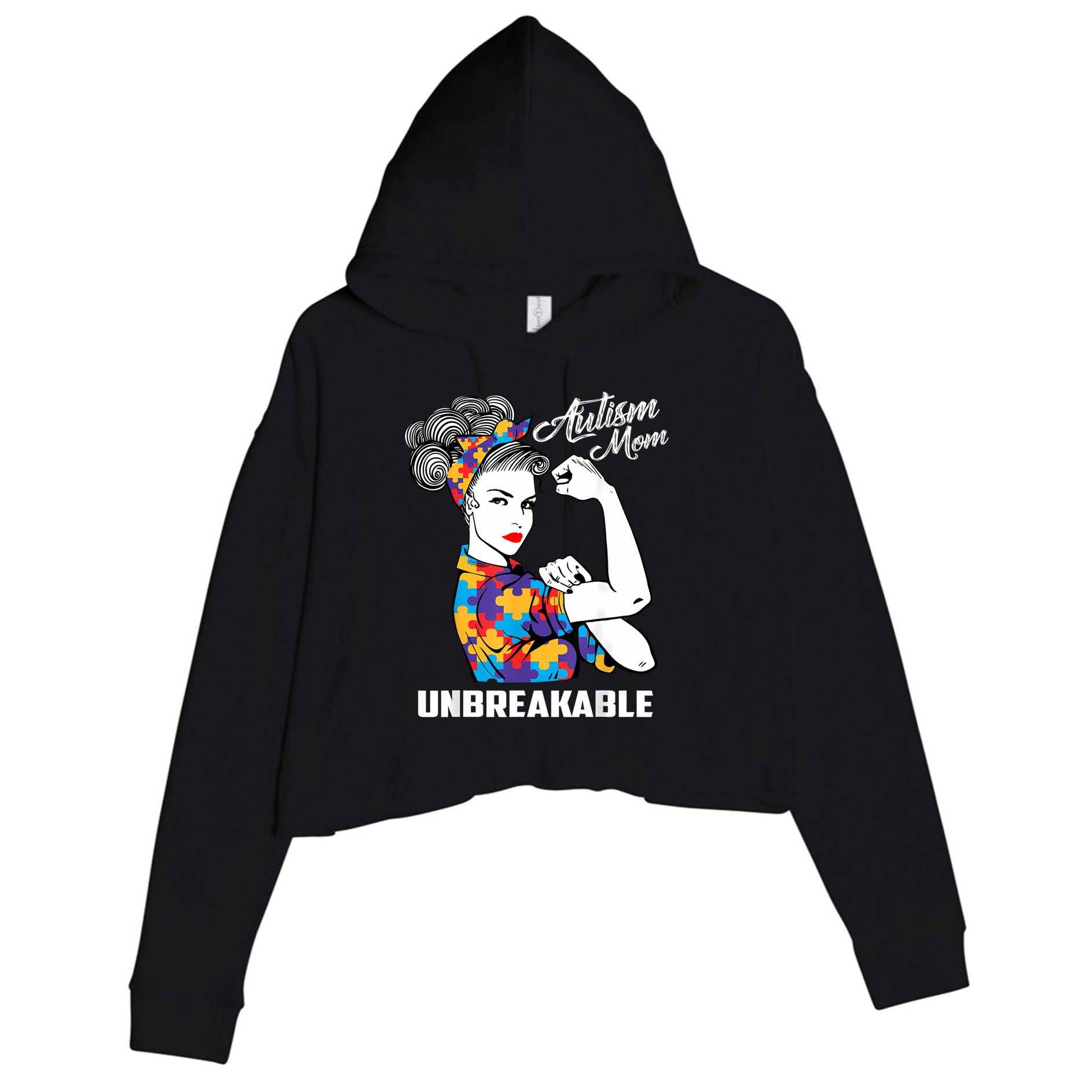Autism Mom Unbreakable  Autism Awareness Gift  Crop Fleece Hoodie