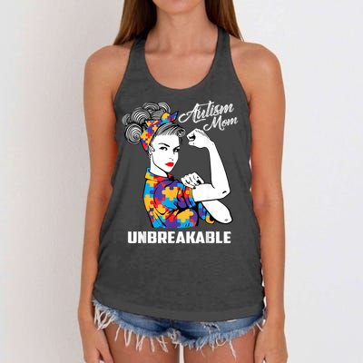 Autism Mom Unbreakable  Autism Awareness Gift  Women's Knotted Racerback Tank