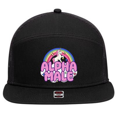 Alpha Male Unicorn Funny Sarcastic Ironic Weird Humor 7 Panel Mesh Trucker Snapback Hat