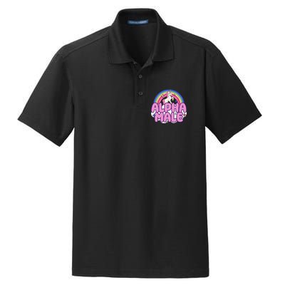 Alpha Male Unicorn Funny Sarcastic Ironic Weird Humor Dry Zone Grid Polo