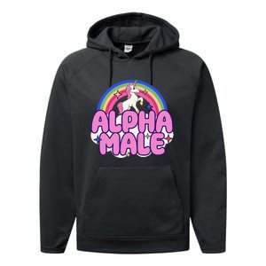 Alpha Male Unicorn Funny Sarcastic Ironic Weird Performance Fleece Hoodie