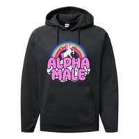 Alpha Male Unicorn Funny Sarcastic Ironic Weird Performance Fleece Hoodie