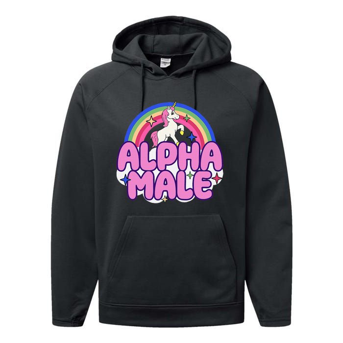 Alpha Male Unicorn Funny Sarcastic Ironic Weird Performance Fleece Hoodie