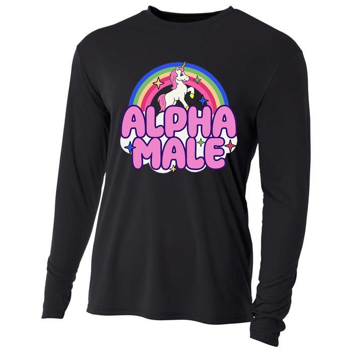 Alpha Male Unicorn Funny Sarcastic Ironic Weird Cooling Performance Long Sleeve Crew