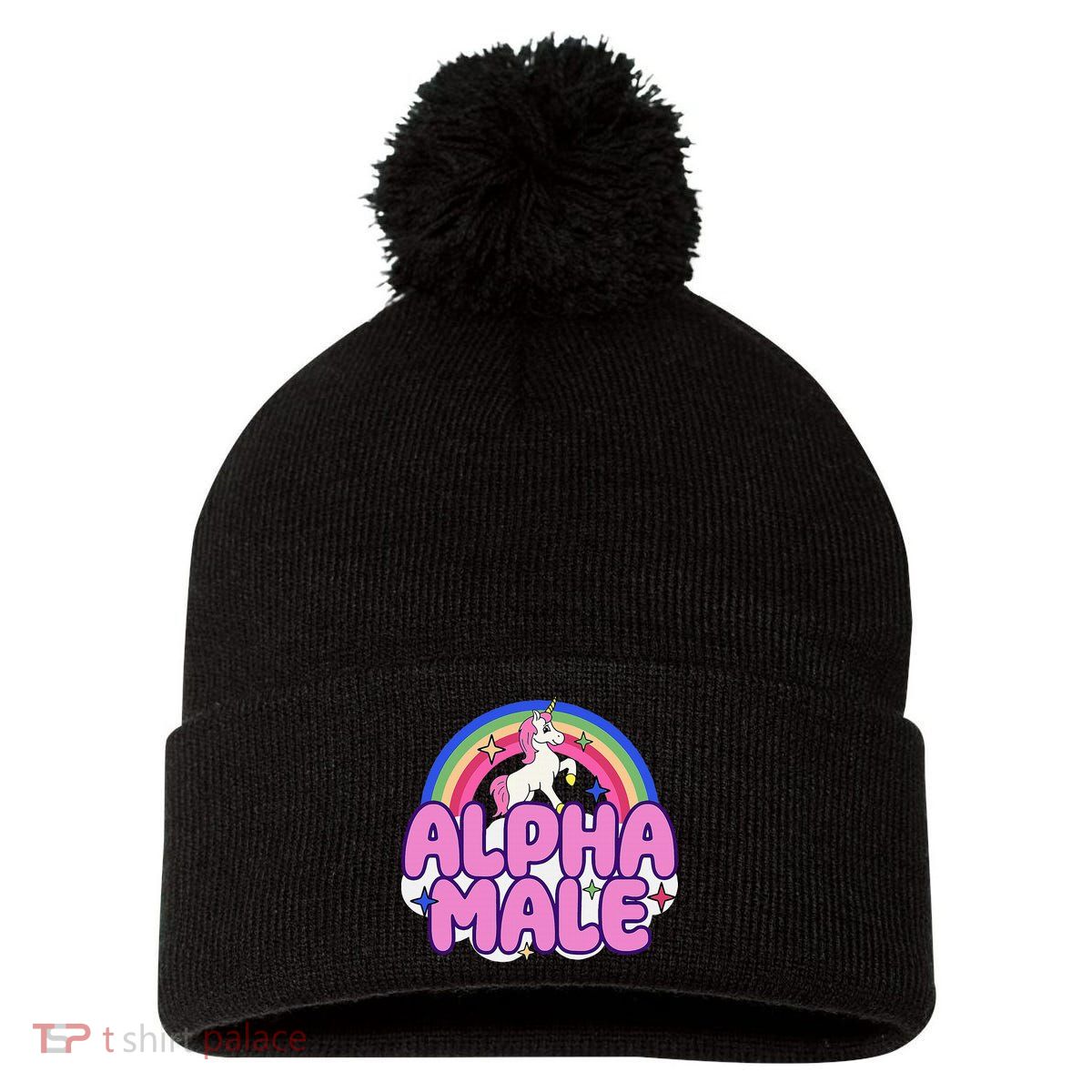 Alpha Male Unicorn Funny Sarcastic Ironic Weird Pom Pom 12in Knit Beanie
