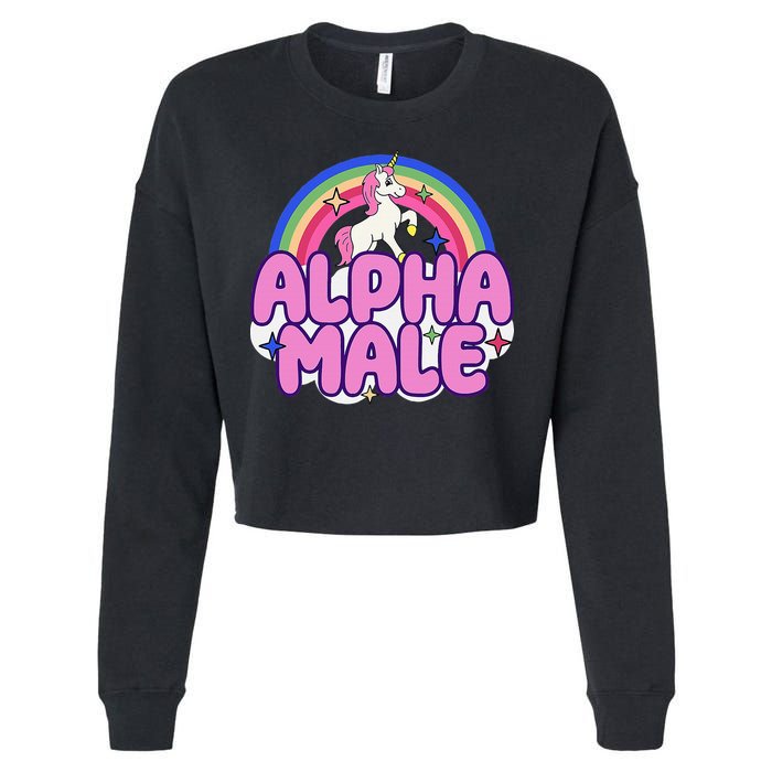 Alpha Male Unicorn Funny Sarcastic Ironic Weird Cropped Pullover Crew