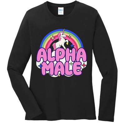 Alpha Male Unicorn Funny Sarcastic Ironic Weird Ladies Long Sleeve Shirt