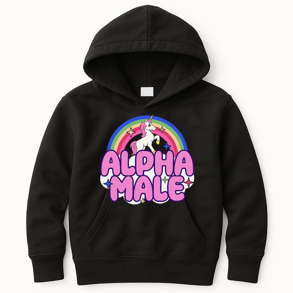 Alpha Male Unicorn Funny Sarcastic Ironic Weird Kids Hoodie
