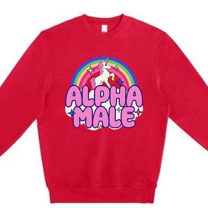 Alpha Male Unicorn Funny Sarcastic Ironic Weird Premium Crewneck Sweatshirt