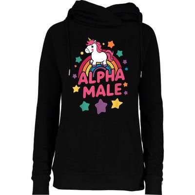 Alpha Male Unicorn Funny Embarrassing Joke Ironic Womens Funnel Neck Pullover Hood