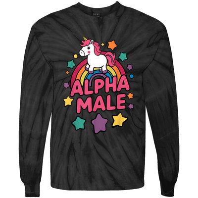 Alpha Male Unicorn Funny Embarrassing Joke Ironic Tie-Dye Long Sleeve Shirt