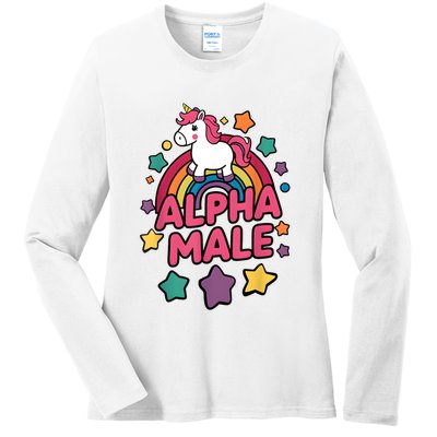 Alpha Male Unicorn Funny Embarrassing Joke Ironic Ladies Long Sleeve Shirt