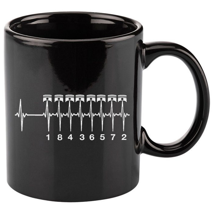 American Muscle V 8 Car Engine 18436572 Heart Beat Ecg 11oz C Handle Ceramic Mug