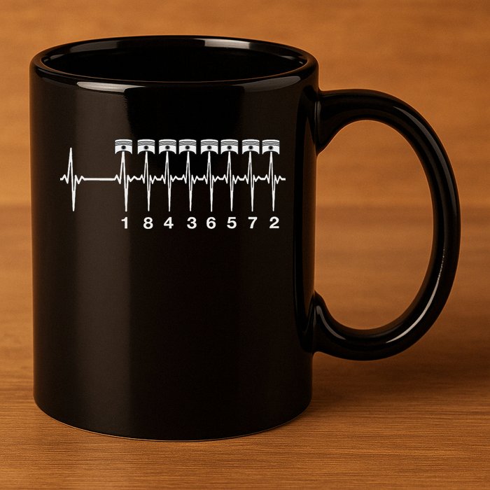 American Muscle V 8 Car Engine 18436572 Heart Beat Ecg 11oz C Handle Ceramic Mug