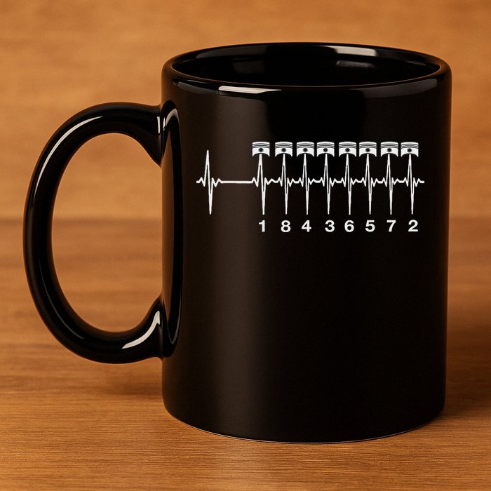 American Muscle V 8 Car Engine 18436572 Heart Beat Ecg 11oz C Handle Ceramic Mug