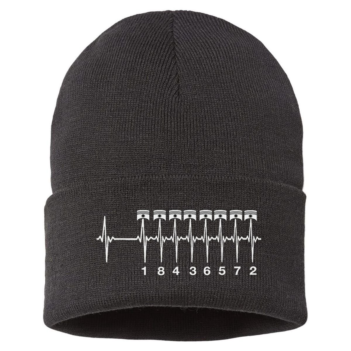 American Muscle V 8 Car Engine 18436572 Heart Beat Ecg Sustainable Knit Beanie