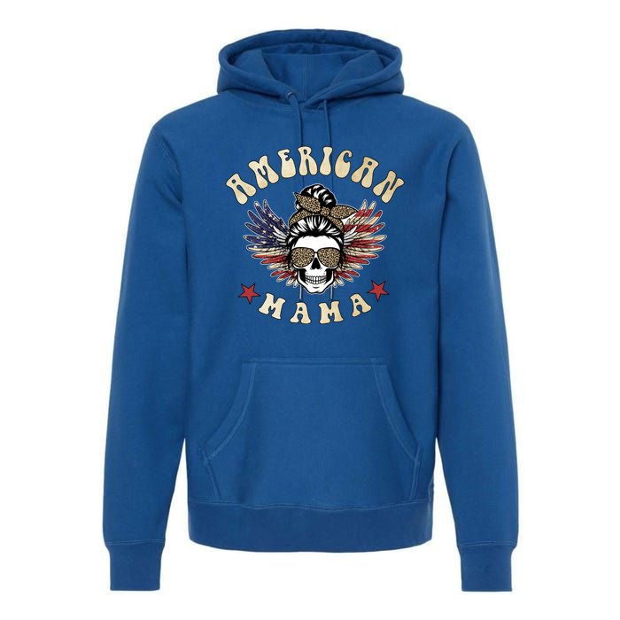 American Mama Vintage Leopard Print 4th Of July Gift Premium Hoodie