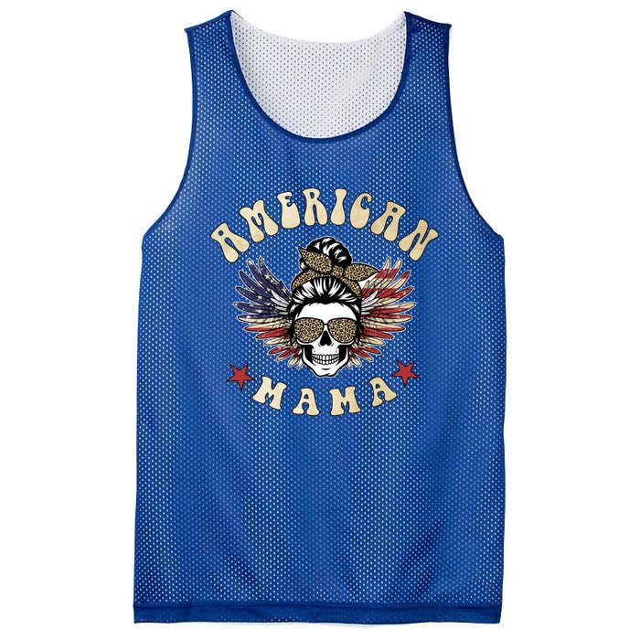 American Mama Vintage Leopard Print 4th Of July Gift Mesh Reversible Basketball Jersey Tank