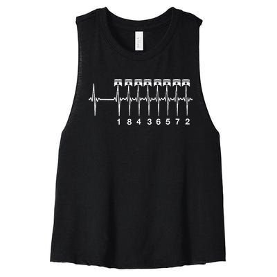 American Muscle V 8 Car Engine 18436572 Heart Beat Ecg Women's Racerback Cropped Tank