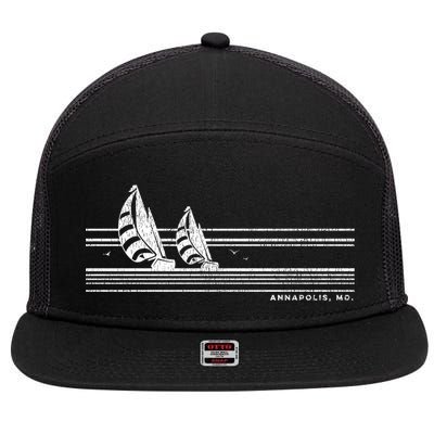 Annapolis Md Vintage Sailing 70s Nautical Sailboat Gift 7 Panel Mesh Trucker Snapback Hat