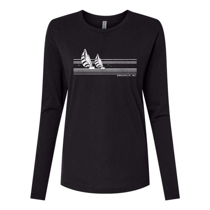 Annapolis Md Vintage Sailing 70s Nautical Sailboat Gift Womens Cotton Relaxed Long Sleeve T-Shirt