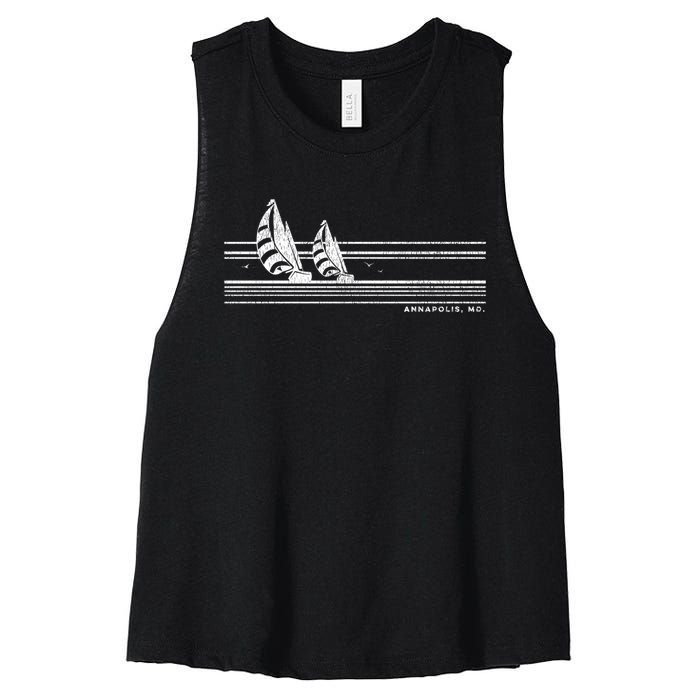 Annapolis Md Vintage Sailing 70s Nautical Sailboat Gift Women's Racerback Cropped Tank