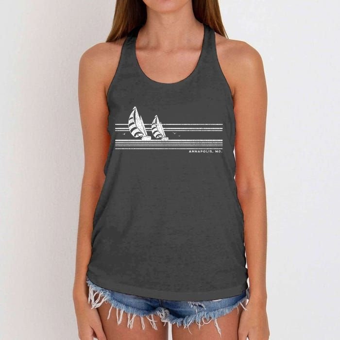 Annapolis Md Vintage Sailing 70s Nautical Sailboat Gift Women's Knotted Racerback Tank