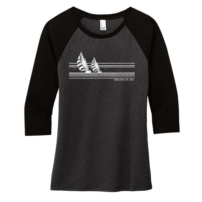 Annapolis Md Vintage Sailing 70s Nautical Sailboat Gift Women's Tri-Blend 3/4-Sleeve Raglan Shirt