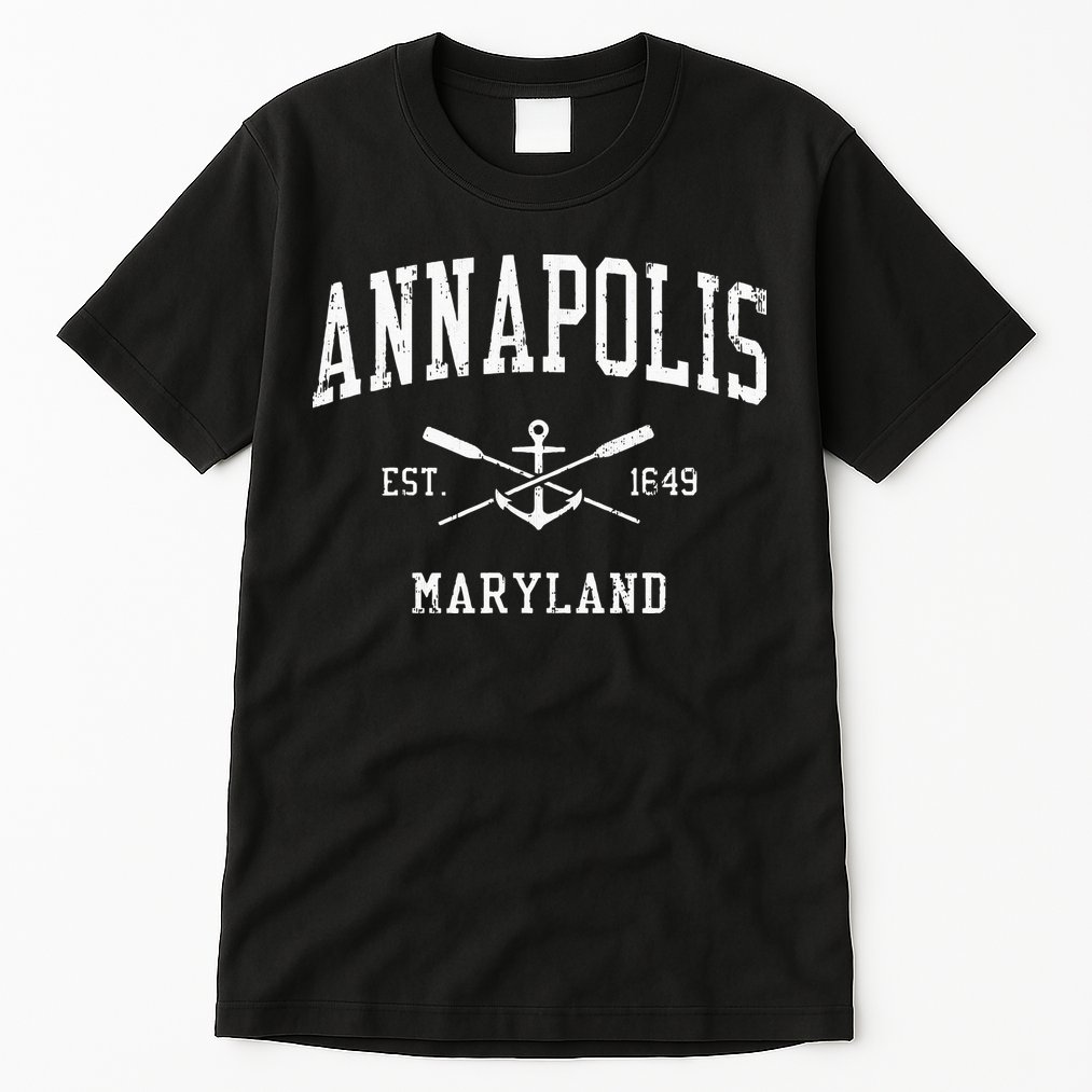 Annapolis MD Vintage Crossed Oars & Boat Anchor Sports Tall T-Shirt