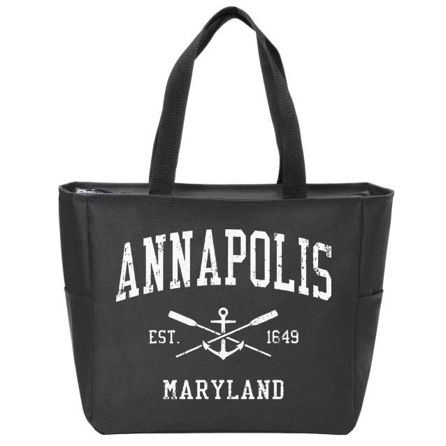 Annapolis MD Vintage Crossed Oars & Boat Anchor Sports Zip Tote Bag