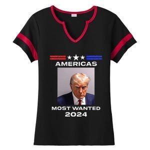 Americas Most Wanted Trump 2024 Ladies Halftime Notch Neck Tee