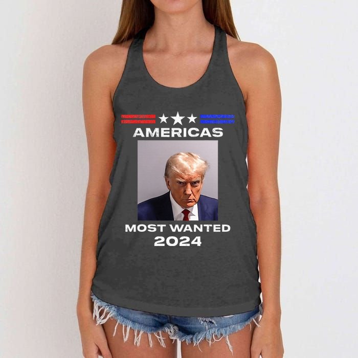 Americas Most Wanted Trump 2024 Women's Knotted Racerback Tank