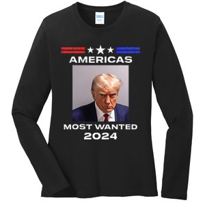 Americas Most Wanted Trump 2024 Ladies Long Sleeve Shirt