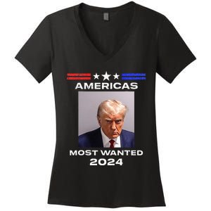 Americas Most Wanted Trump 2024 Women's V-Neck T-Shirt