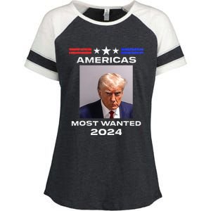 Americas Most Wanted Trump 2024 Enza Ladies Jersey Colorblock Tee