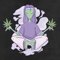 Alien Meditating Weed 7 Panel Mesh Trucker Snapback Hat